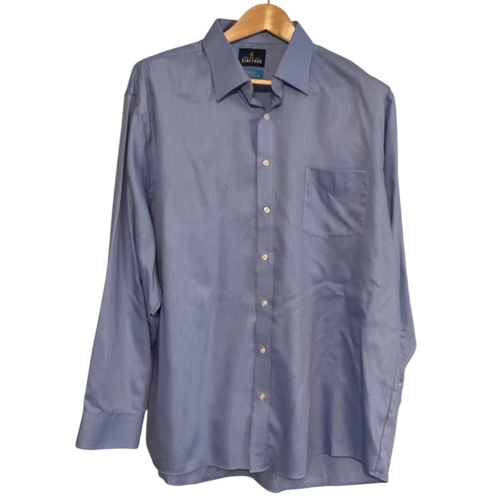 Stafford Blue Dress‎ Shirt Long Sleeve Business Casual size 17/17.5